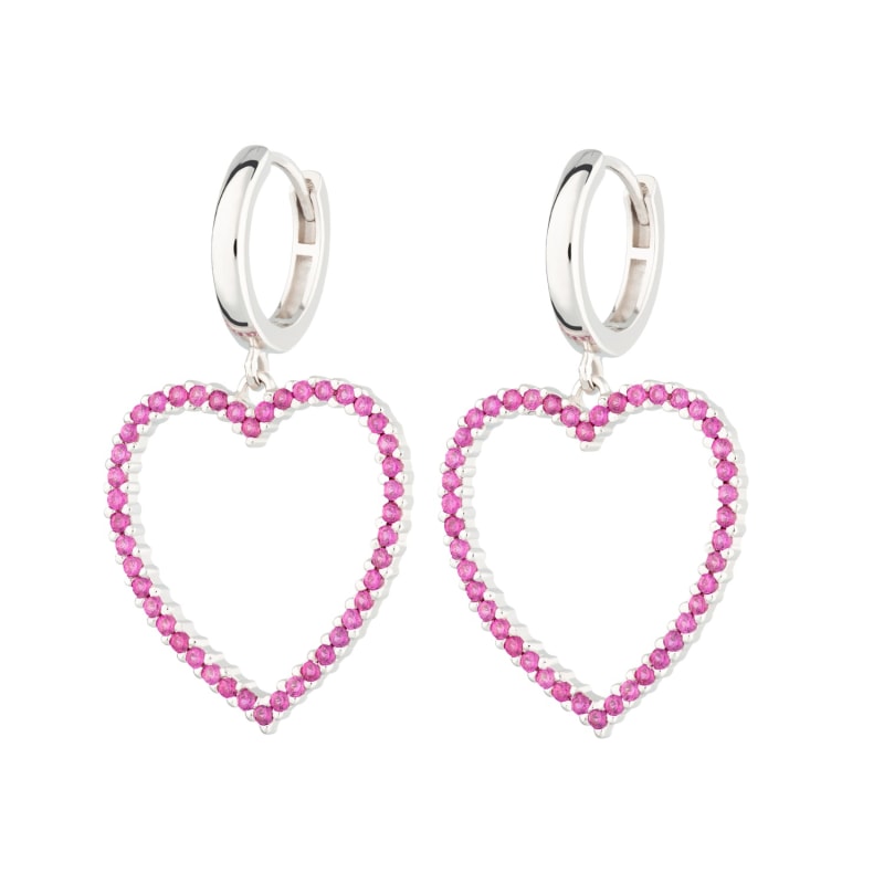 Thumbnail of Silver Pink Open Heart Hoop Earrings image