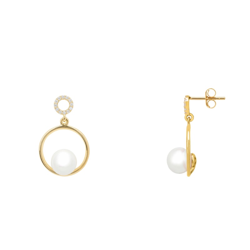 Thumbnail of Pearl In Halo Small Drop Earrings Gold image