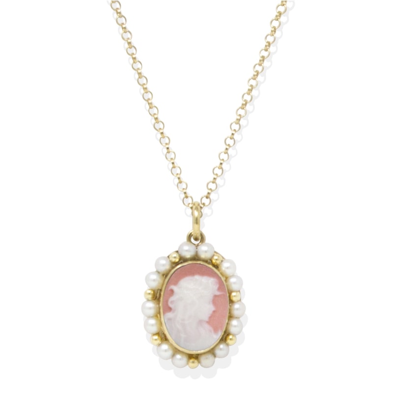 Thumbnail of Little Lovelies Gold-Plated Pink Cameo Pearly Necklace image