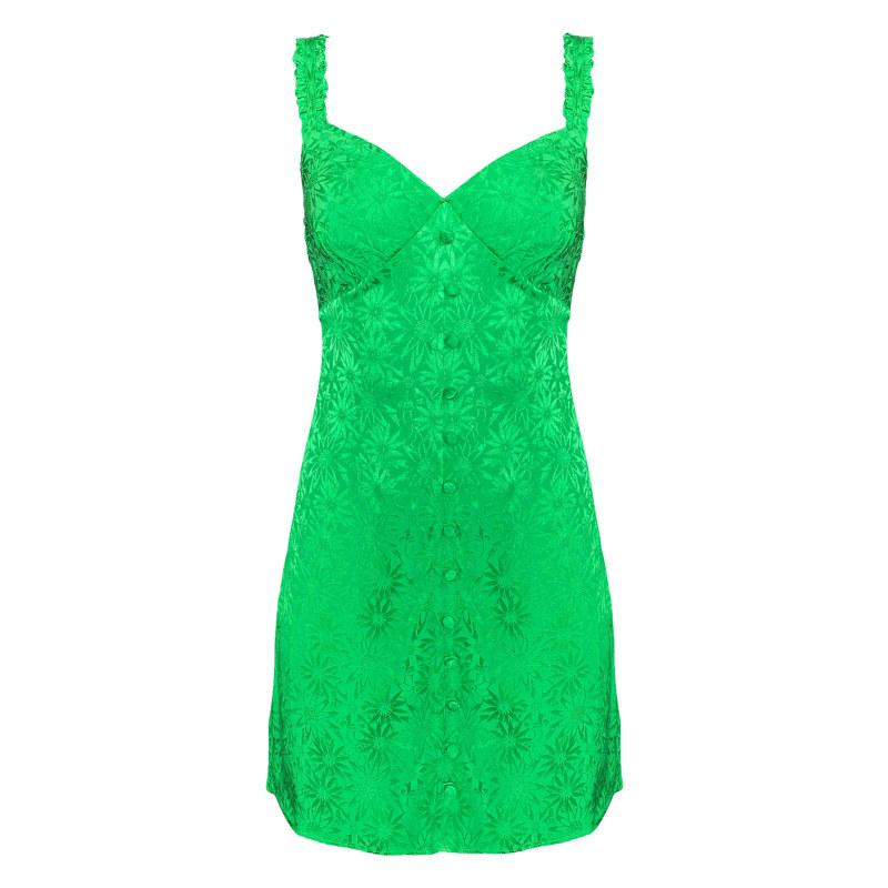 Thumbnail of The Brigitte Button Front Mini Dress In Green Daisy image