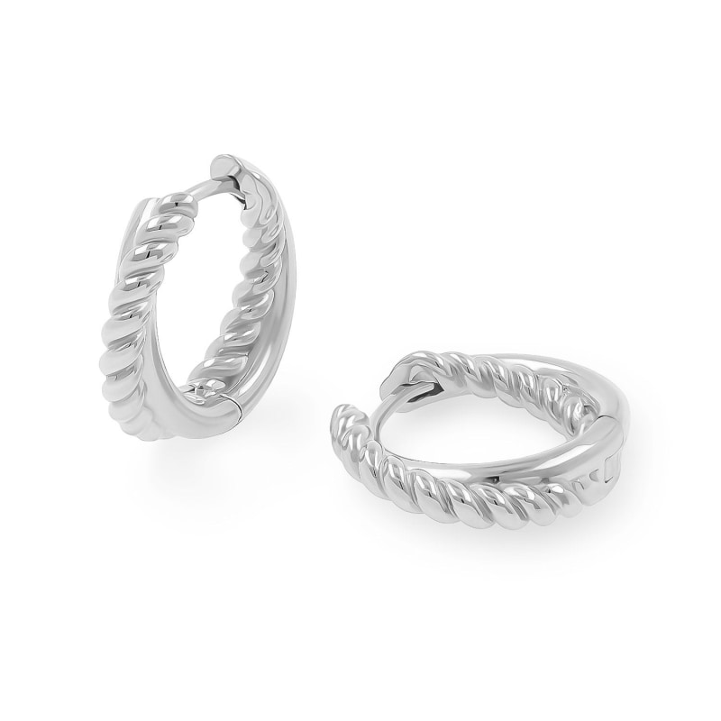 Thumbnail of Braided Double Hoop Huggie Earrings - Silver image