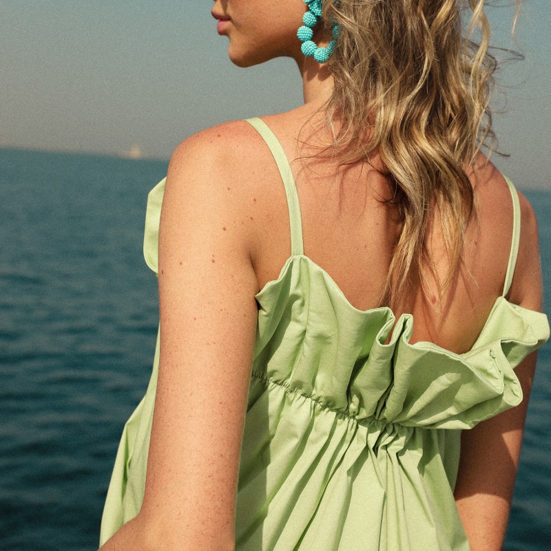 Thumbnail of Breezy Strap Dress With Gathered Style- Lettuce Green image