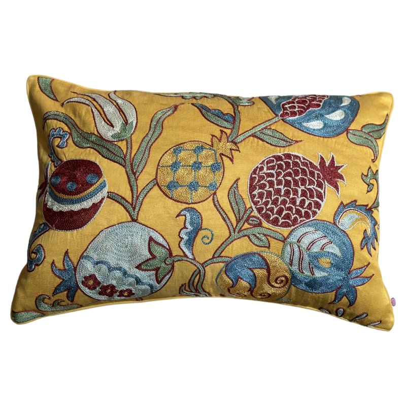 Thumbnail of Bright Yellow Suzani Cushion With Pomegranate image