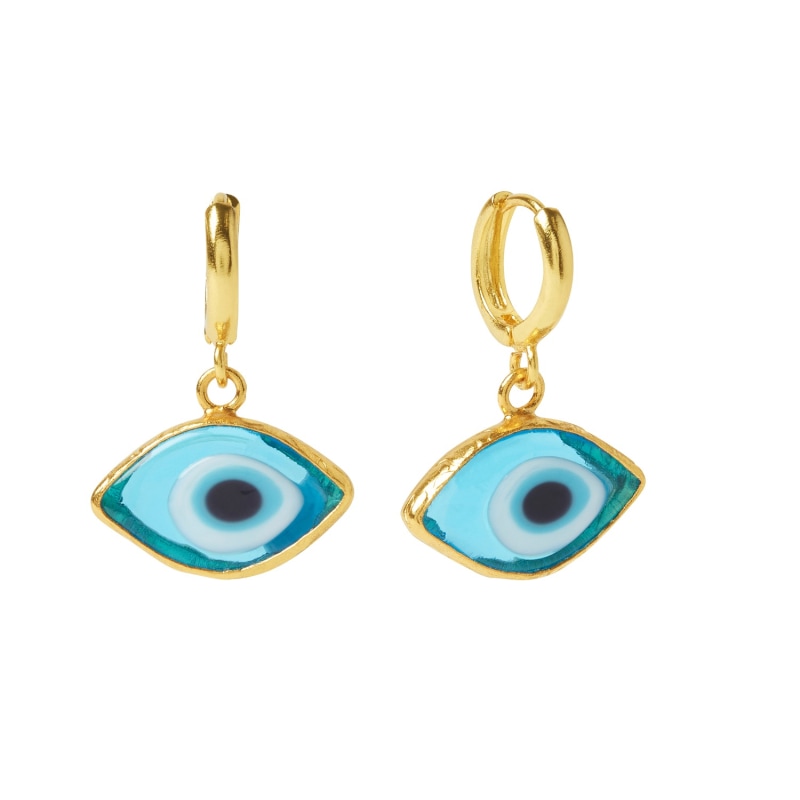 Thumbnail of Bronte Blue Glass Evil Eye Huggie Earrings image