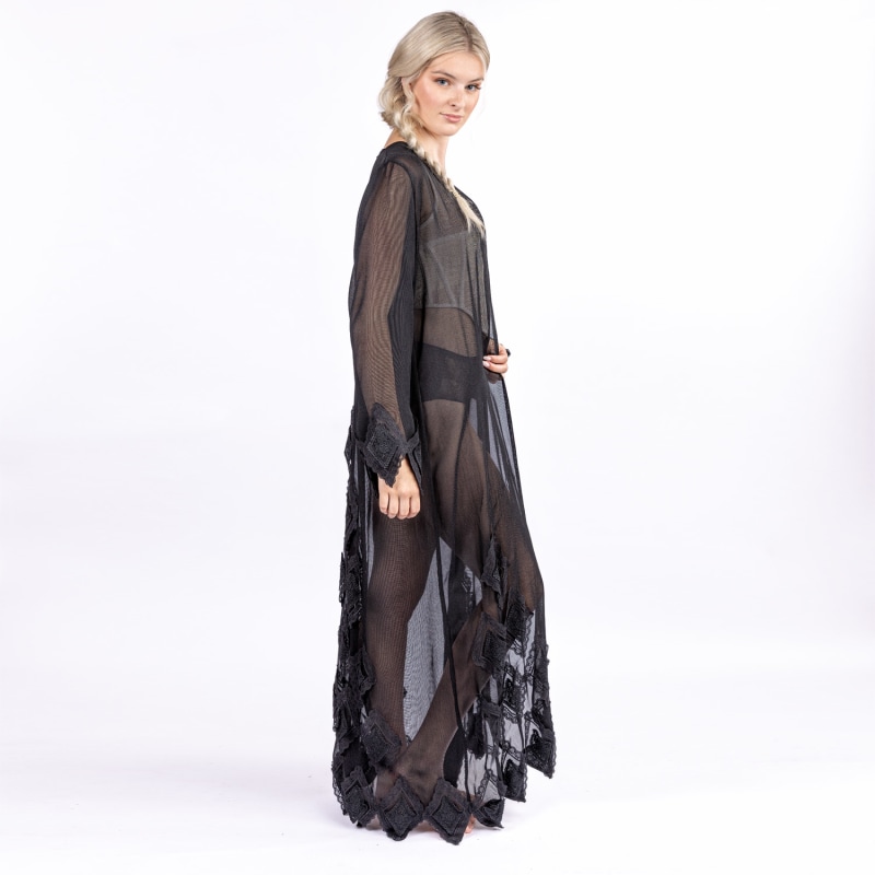 Thumbnail of Bronte - Luxuriously Long Black Robe With Lace Feature image