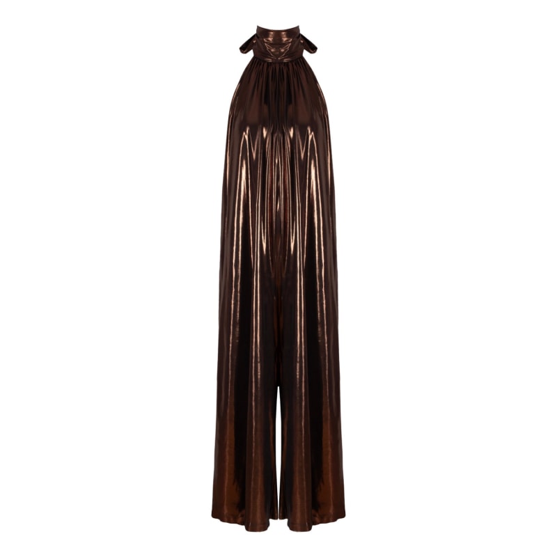 Thumbnail of Bronze Metallic Wide Leg Halter Jumpsuit image