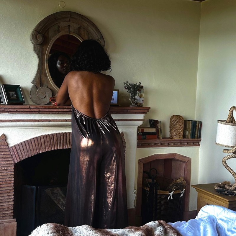 Thumbnail of Bronze Metallic Wide Leg Halter Jumpsuit image