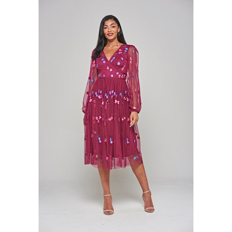 Thumbnail of Brooke Floral Embroidered Midi Dress - Boysenberry image