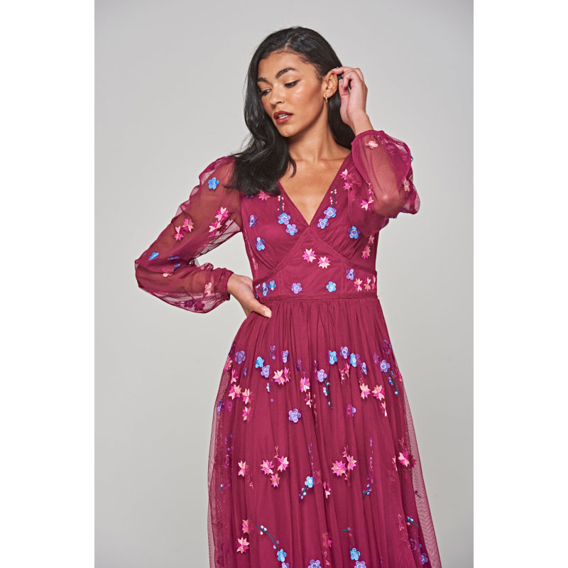 Thumbnail of Brooke Floral Embroidered Midi Dress - Boysenberry image