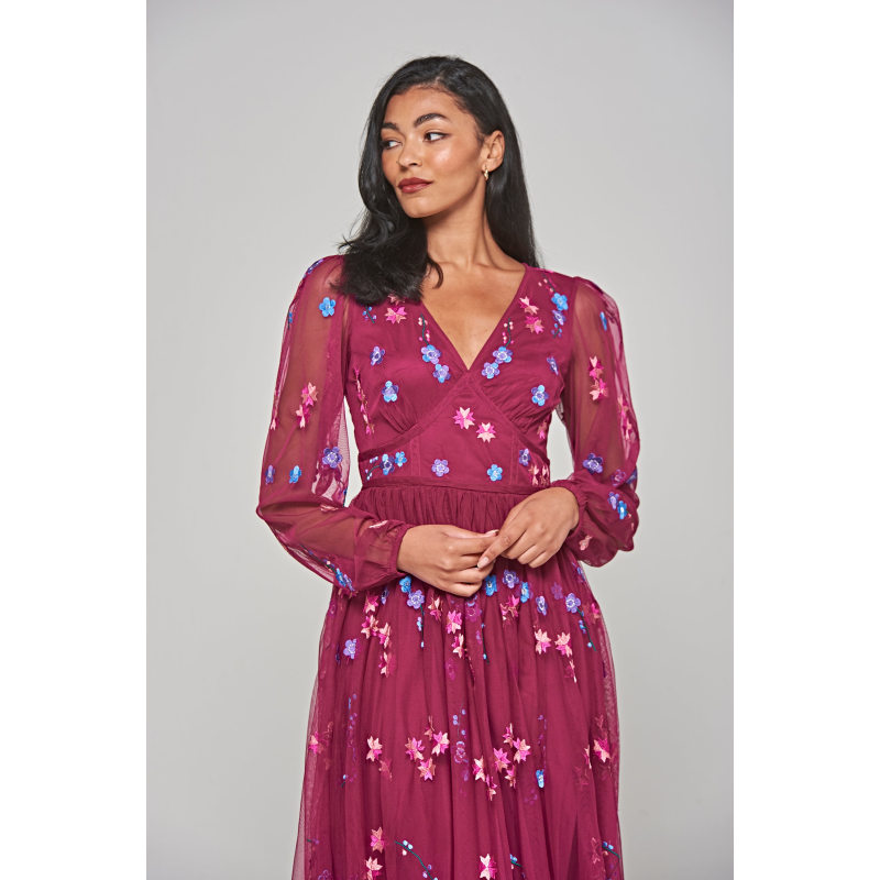 Thumbnail of Brooke Floral Embroidered Midi Dress - Boysenberry image