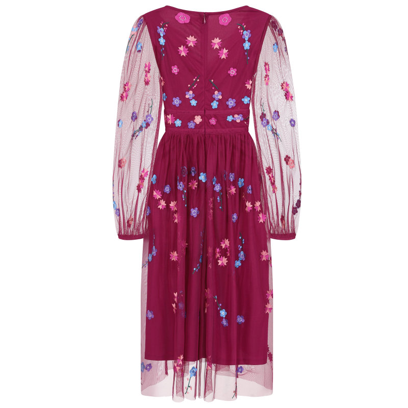 Brooke Floral Embroidered Midi Dress - Boysenberry | Frock and Frill ...