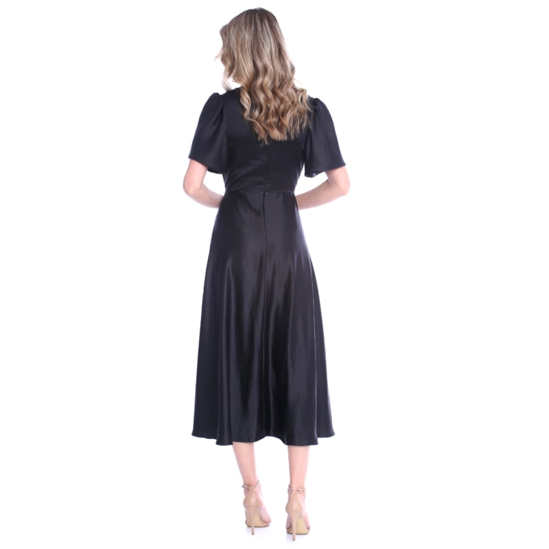 Brooklyn Retro Midi Satin Dress In Black | ROSERRY | Wolf & Badger