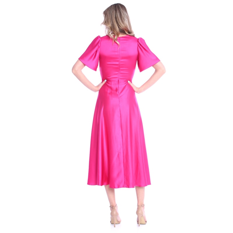 Thumbnail of Brooklyn Retro Midi Satin Dress In Fuchsia image