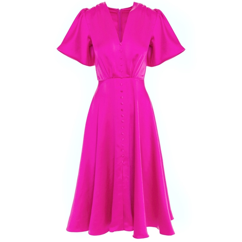 Thumbnail of Brooklyn Retro Midi Satin Dress In Fuchsia image