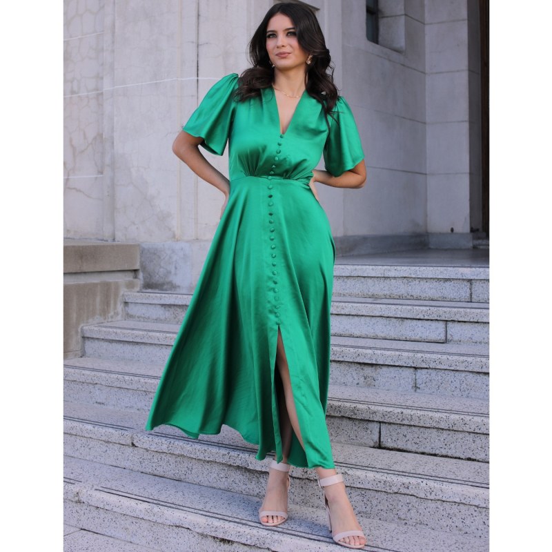 Thumbnail of Brooklyn Retro Midi  Satin Dress In Green image