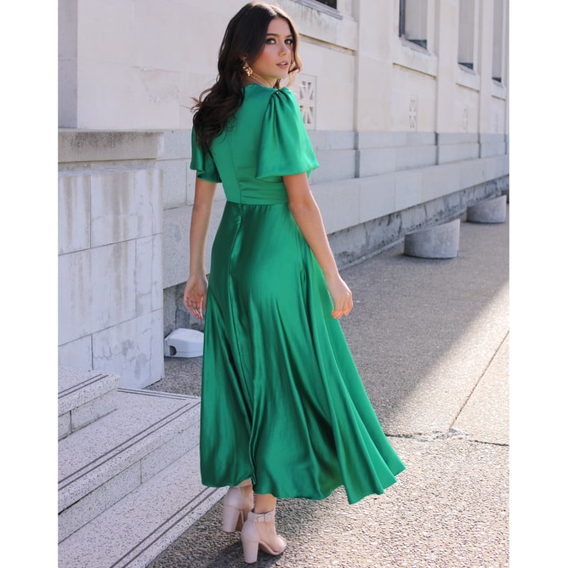 Thumbnail of Brooklyn Retro Midi  Satin Dress In Green image