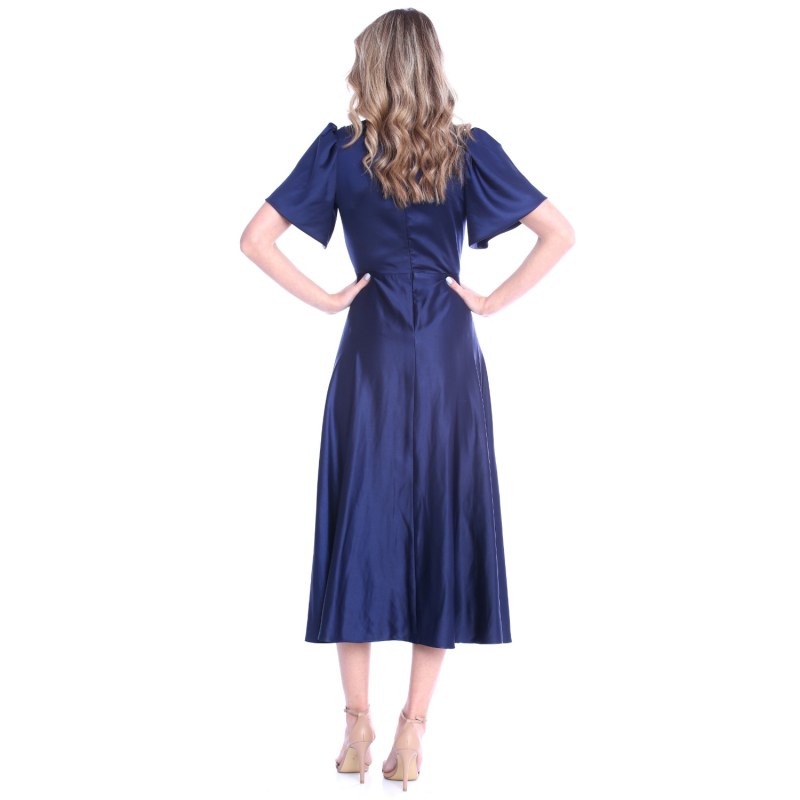 Thumbnail of Brooklyn Retro Midi Satin Dress In Navy image