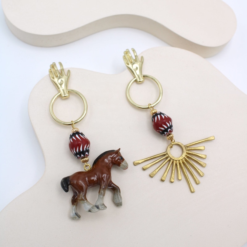 Thumbnail of Brown Horse & Sun Gold Earrings image