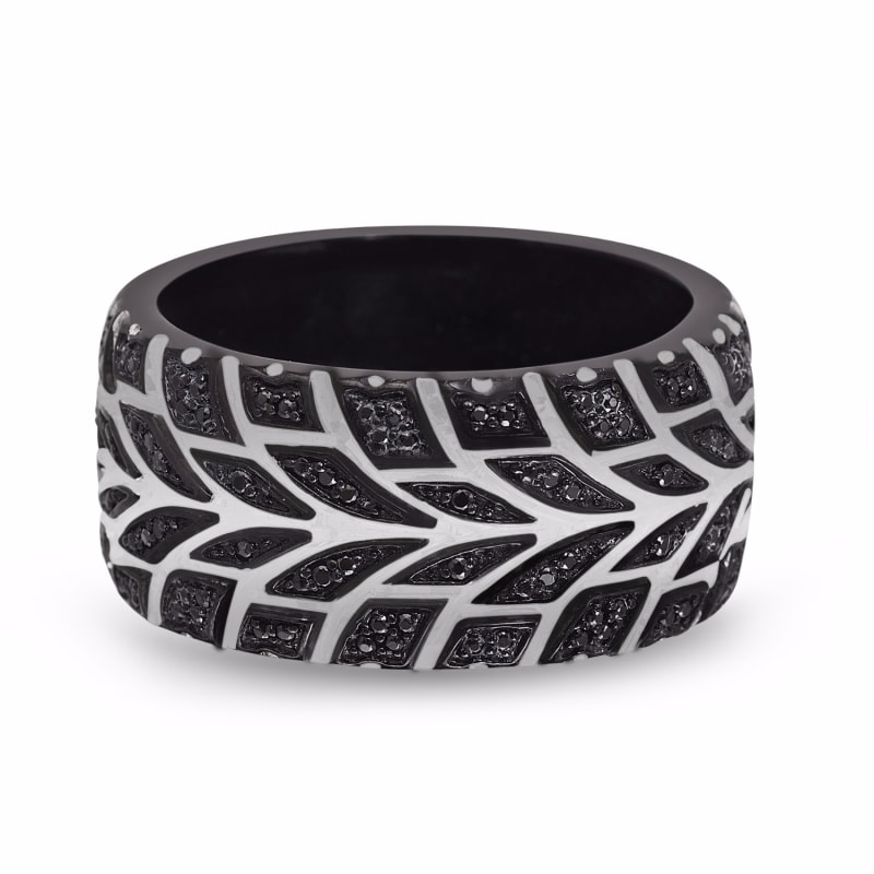 Thumbnail of Racer Swag Black Rhodium Plated Sterling Silver Tire Tread Black Diamond Band Ring image