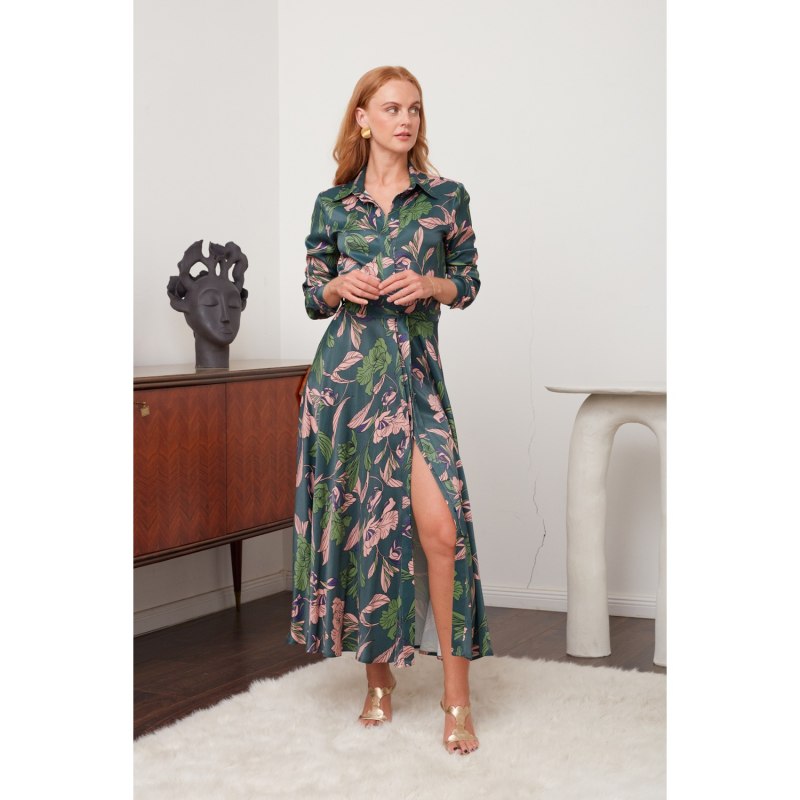 Thumbnail of Bruna Floral Print Midi Work To Evening Shirt Dress image