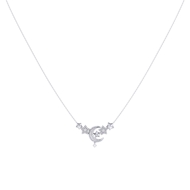 Thumbnail of Star Cluster Crescent Necklace In Sterling Silver image