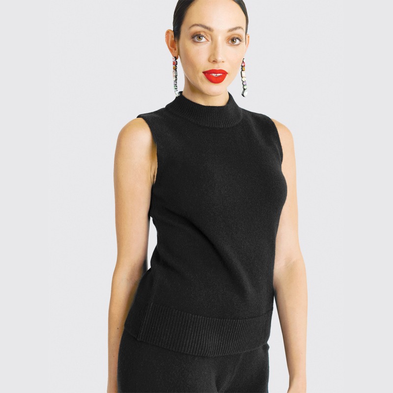 Thumbnail of Cashmere Mockneck Sleeveless Top - Black image