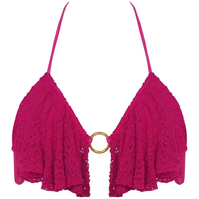 Thumbnail of Paloma Padded Halter Bikini Top With Ruffles In Pink image