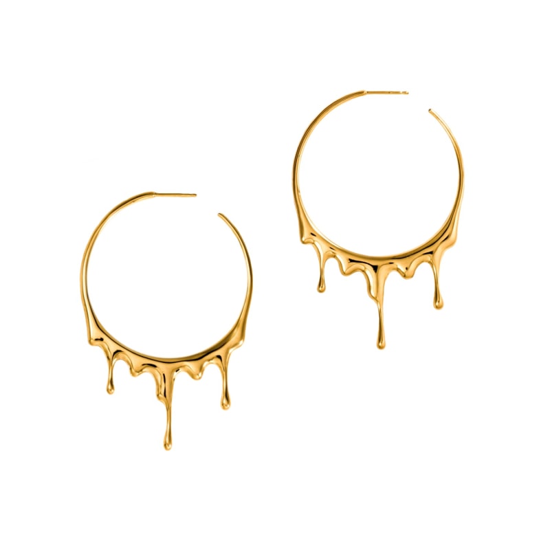 Thumbnail of Dripping Circular L Gold Vermeil Hoop Earrings image