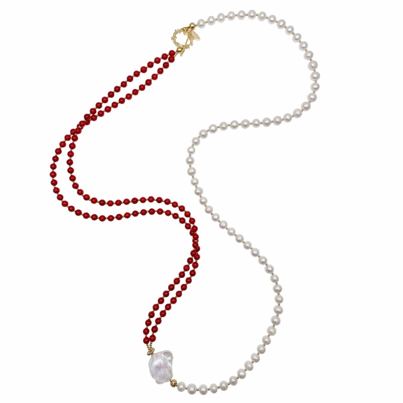 Thumbnail of Red Coral & Freshwater Pearls Multi-Way Long Necklace image