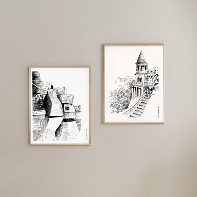 Thumbnail of Budapest Castle Hand-Drawn Art Print - Capturing Hungary's Majestic Beauty image