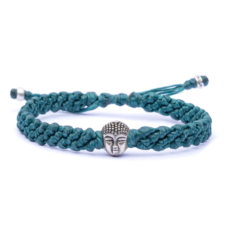 Thumbnail of Buddha Bracelet For Men - Handmade Of Green Rope & Sterling Silver - Green image