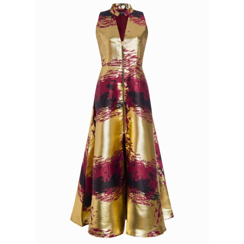 Thumbnail of Burgundy Gold Jacquard Chidi Dress image