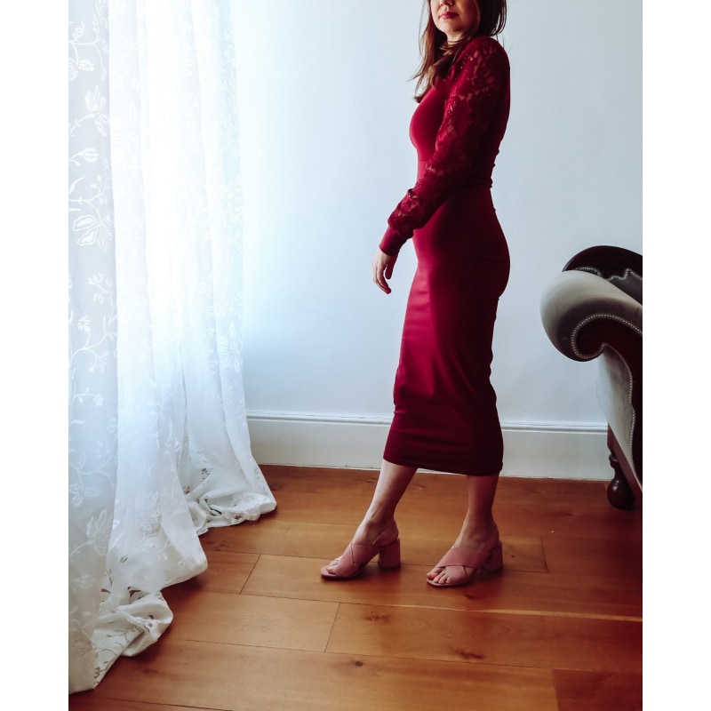 Thumbnail of Burgundy Lace Sleeve Jersey Midi Dress image