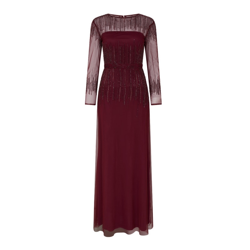 Burgundy Laurel Featuring Sheer Long Sleeves & Delicate Vertical Lines ...