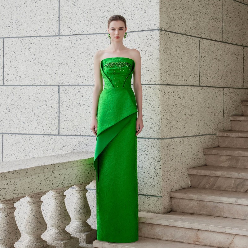 Emerald Bustier Dress With Front Draped Detail, I.H.F Atelier