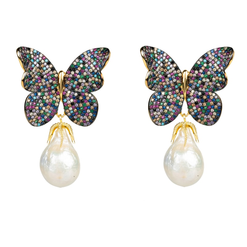 Thumbnail of Butterfly Baroque Pearl Earrings Multicoloured Cz Gold image