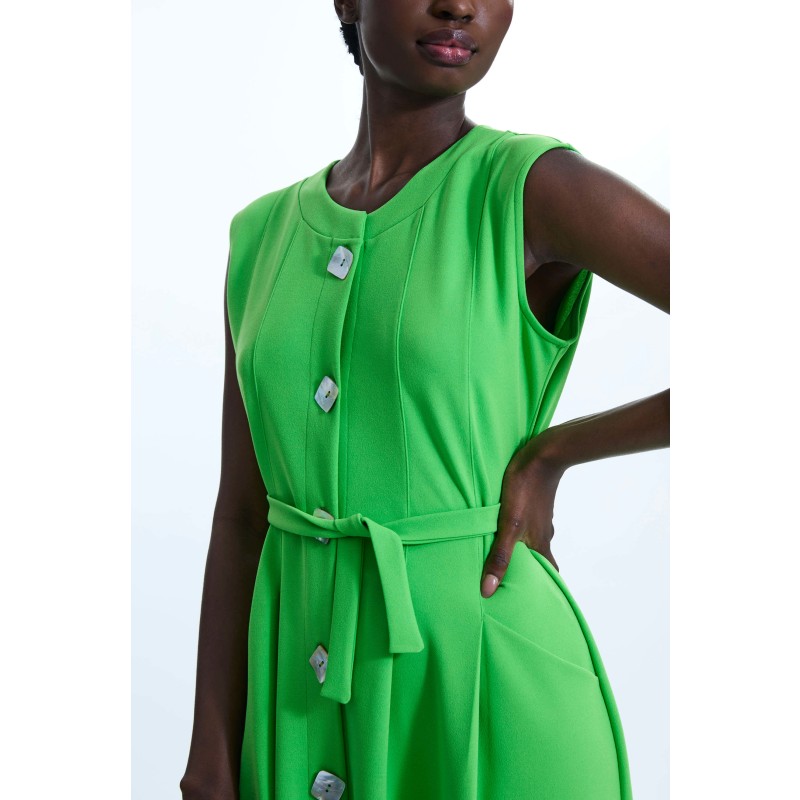 Thumbnail of Buttoned Pocket Sleeveless Midi Dress Green image