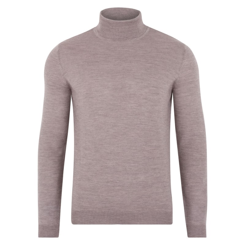 Mens Extra Fine Merino Wool Weston Roll Neck Jumper Barley