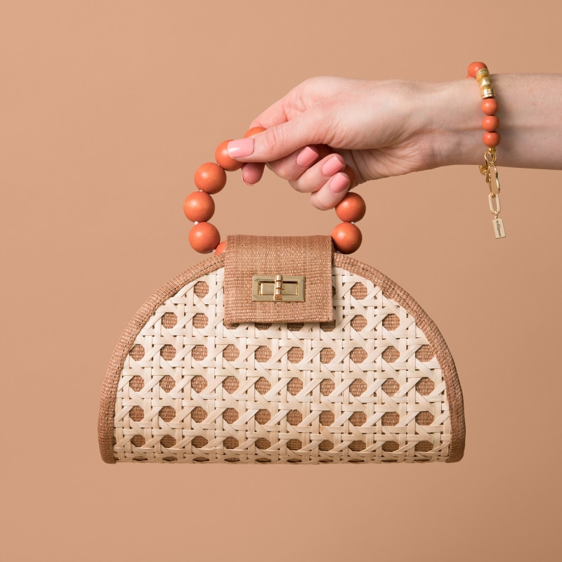 Thumbnail of The Bella Tan & Burnt Orange Rattan Woven Handbag image