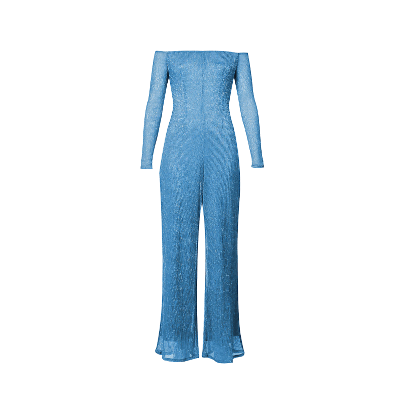 Thumbnail of Odette Blue Metallic Plisse Jumpsuit image