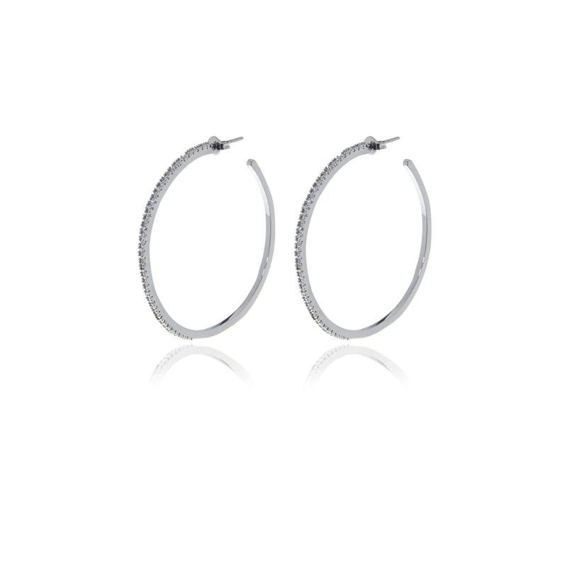 Thumbnail of Silver Signature Hoops Diamond Cut Earrings image