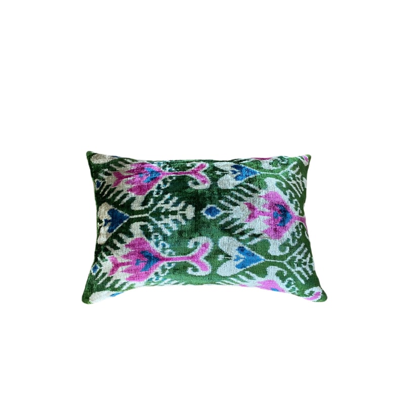 Thumbnail of Ikat Velvet Cushion - Green & Pink image