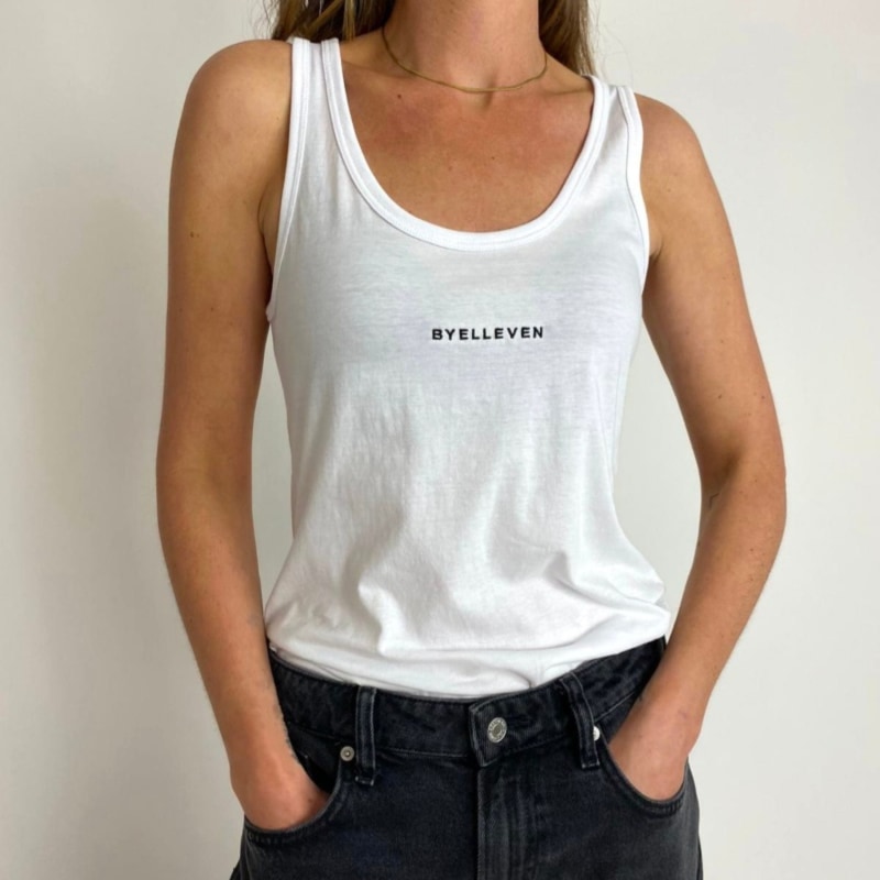 Thumbnail of By Elleven Organic Cotton Embroidered Logo Tank In White image