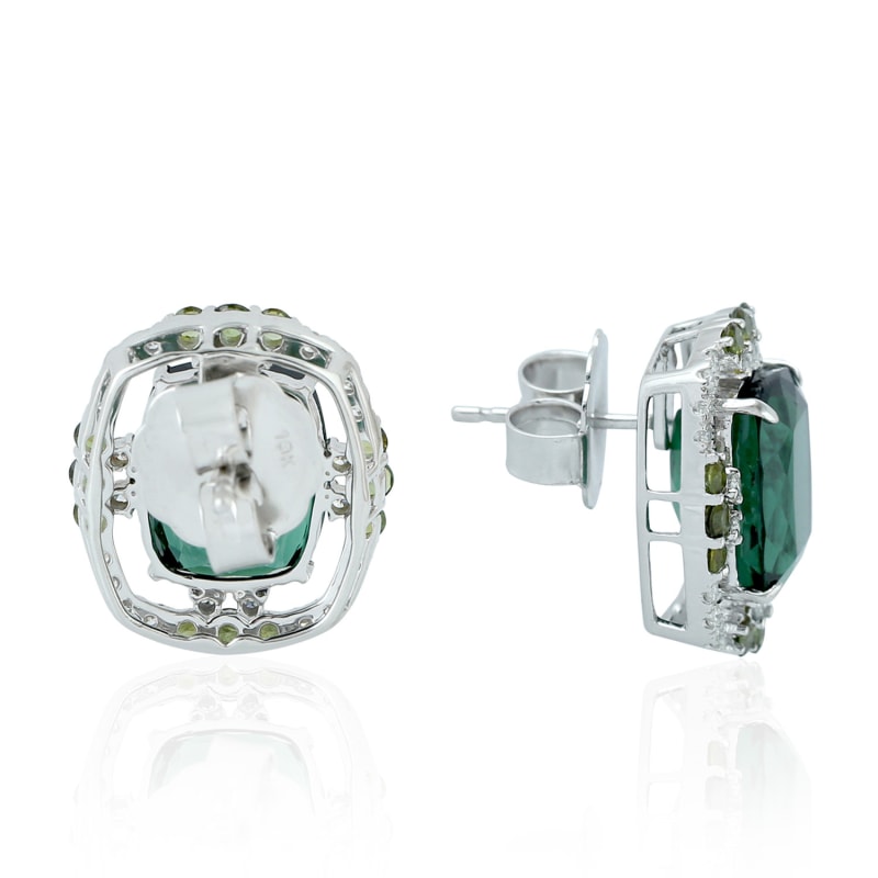 Thumbnail of 18Kt White Gold Genuine Diamond Stud Earrings Green Tourmaline image
