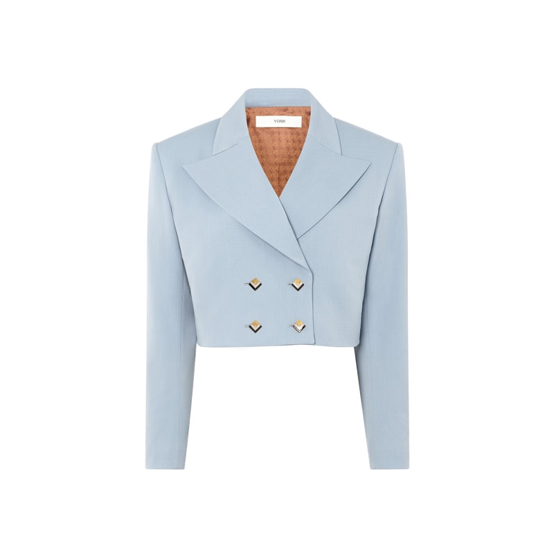 Double Breasted Oversized Cropped Blazer Blue YOMI Wolf Badger