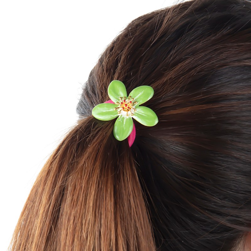 Thumbnail of Light Green Periwinkle Flower-Embellished Ponytail Holder image