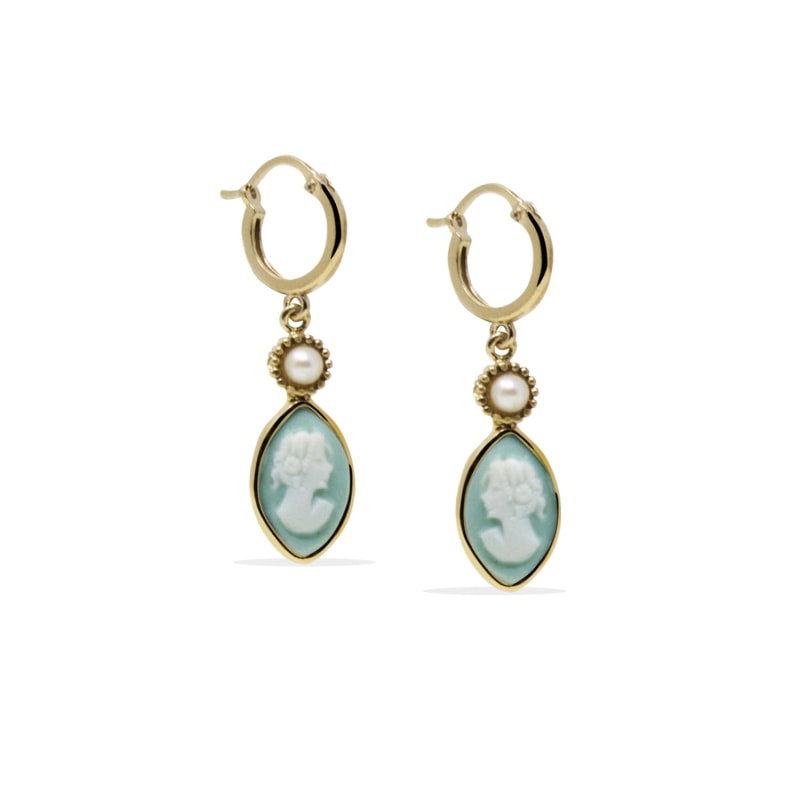 Thumbnail of Isabella Gold-Plated Green Cameo Hoop Earrings image