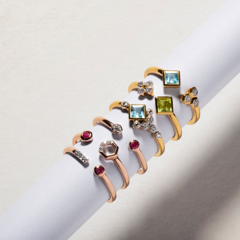 Thumbnail of Diamond & Ruby Geometric Open Ring In Rose Gold image