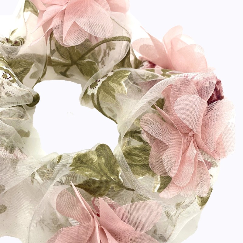 Thumbnail of 3D Pink Floral Organza Super Scrunchie image