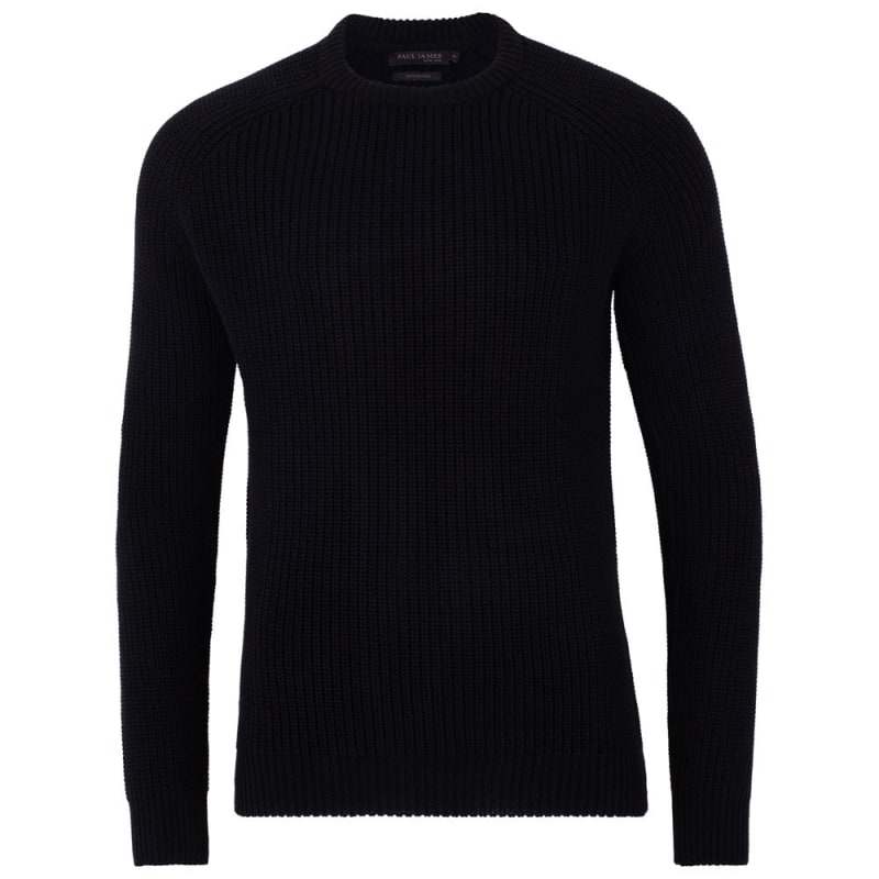 Mens Cotton Clark Fisherman Rib Knit Jumper Black by Paul James Knitwear